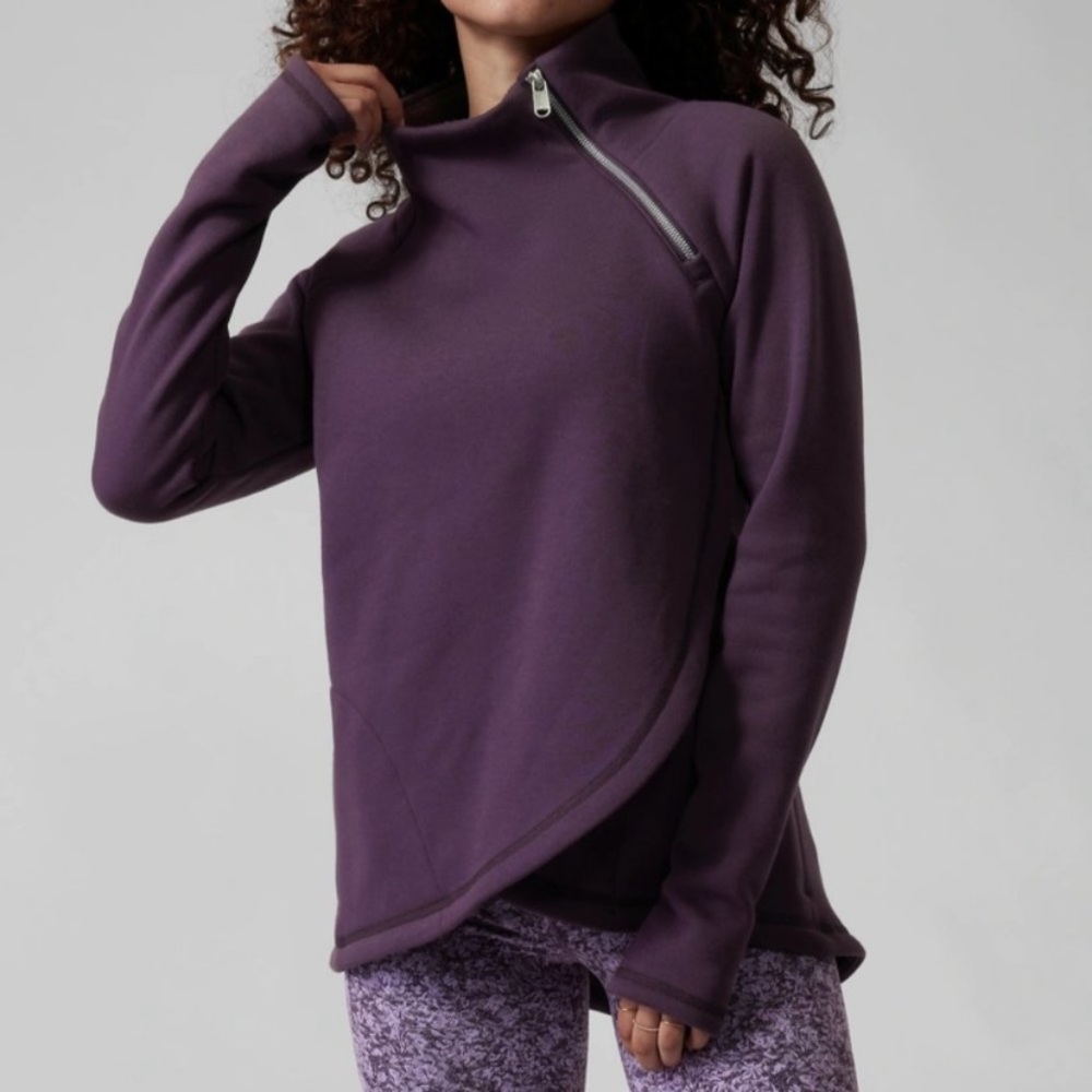Athleta Cozy Karma Asym Pullover Sweatshirt Zipper Jacket in Plum Purple